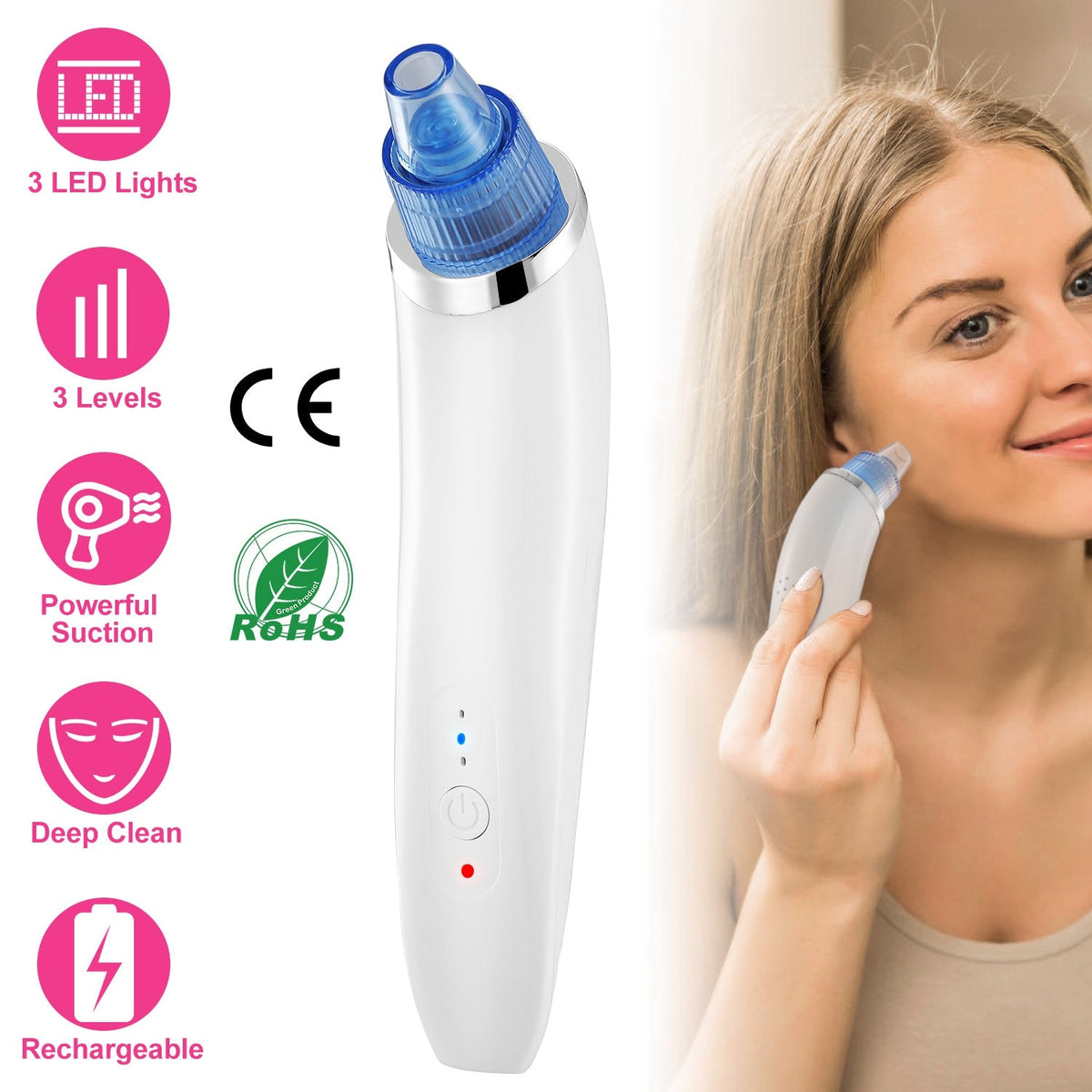 Electronic Blackhead Remover Vacuum Suction Facial Acne Pore Cleaner Blackhead Extractor Tool Device with 4 Heads