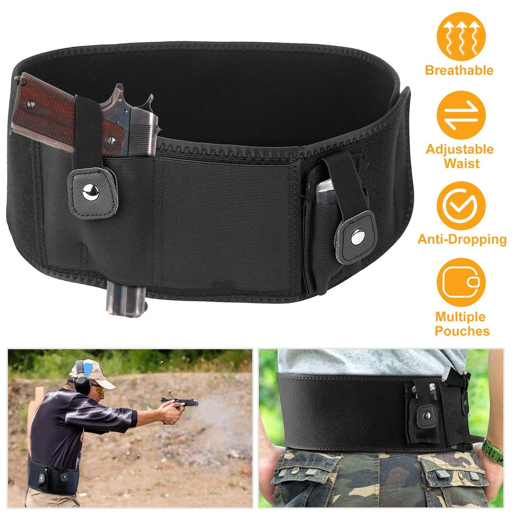 Belly Band Gun Holster Adjustable Waist Carry Tactical Pistol Pouch Breathable Neoprene Gun Belt Bag