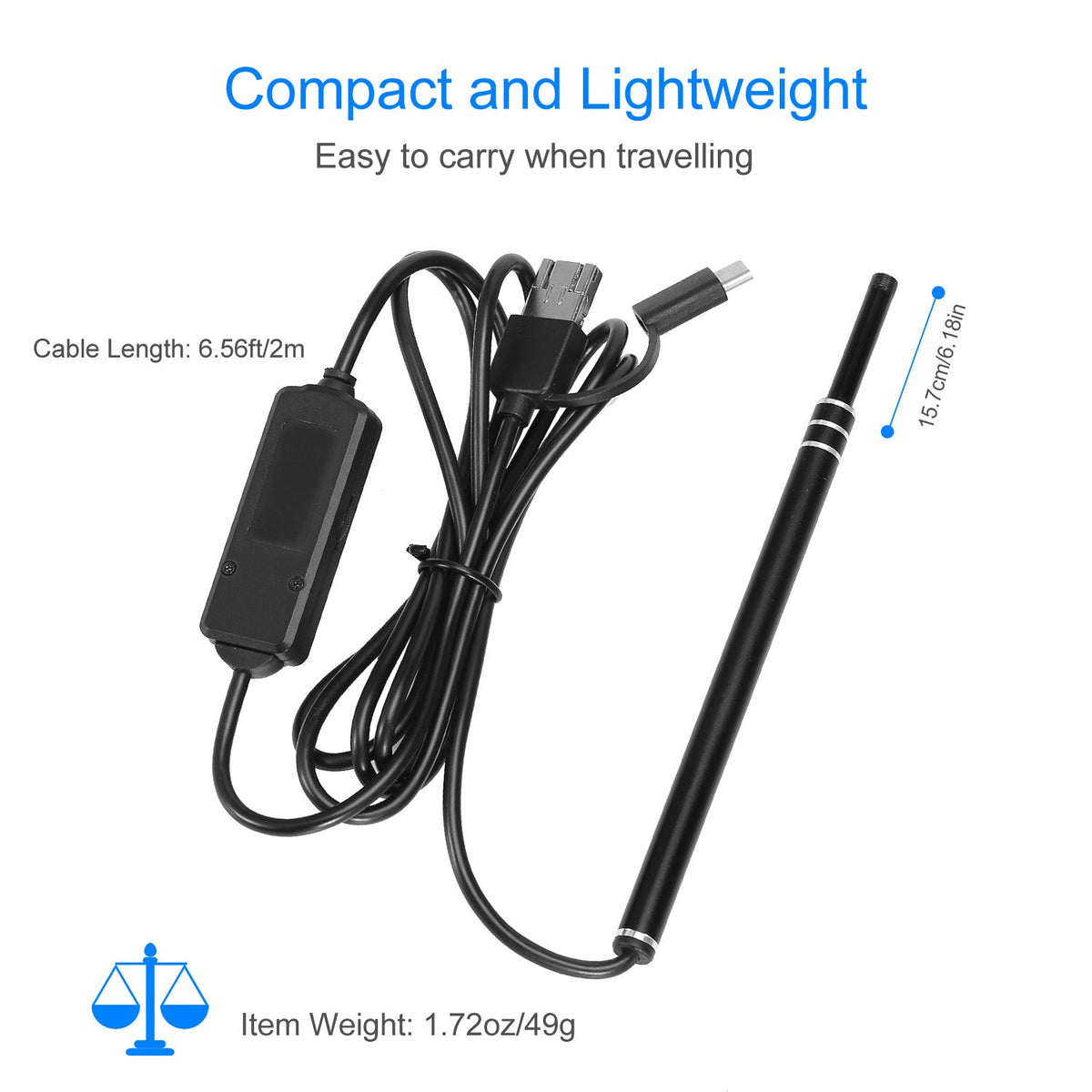 Ear Endoscope Otoscope Visual Earpick Ear Cleaning Camera Ear Wax Removal Tool IP67 Waterproof 3 in 1 Borescope w/ 6 Adjustable LED for Android