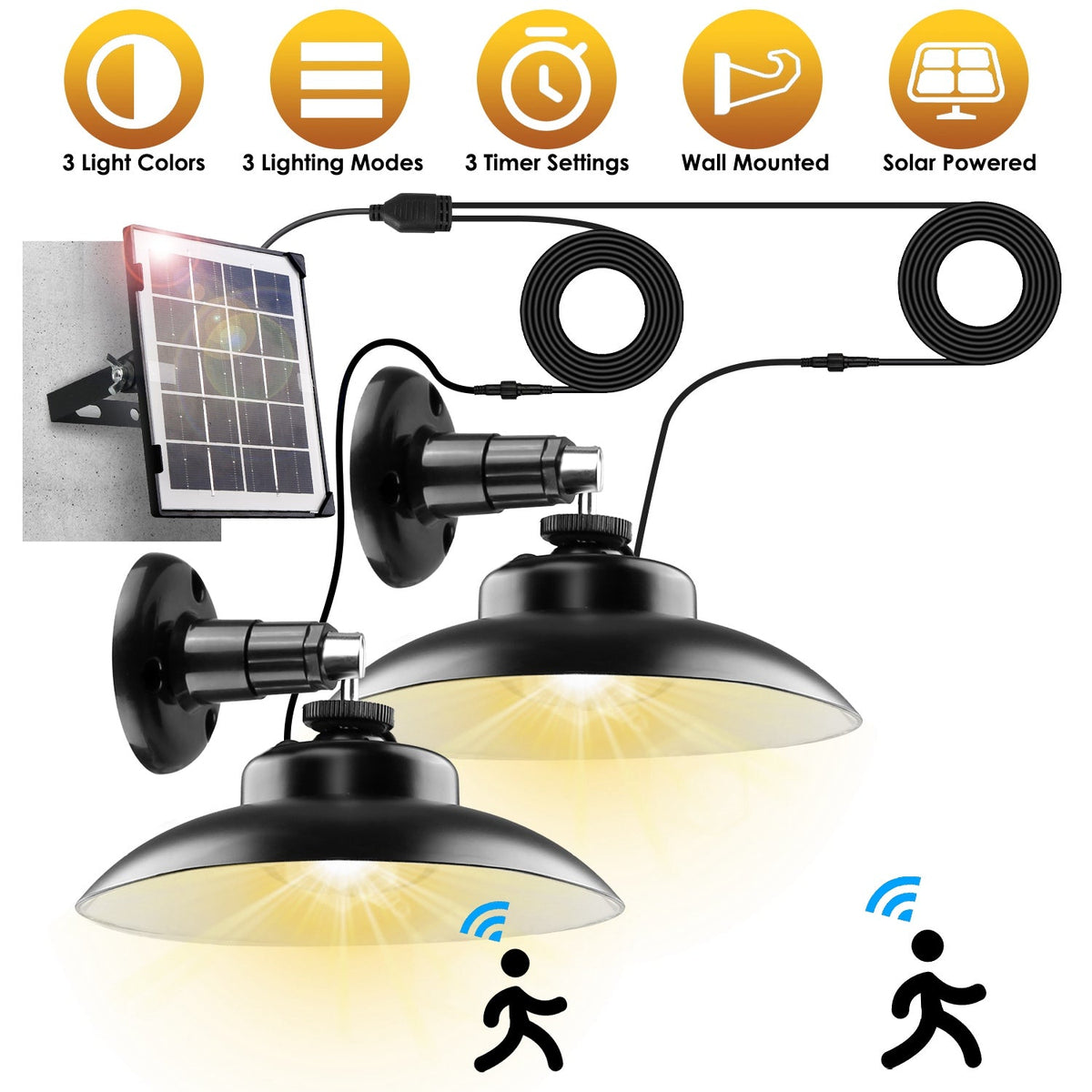 2Pack Solar Shed Lights with Separate Panel Wall Mounted Solar Pendant Light Indoor Outdoor with Remote Timer 3 Modes 3 Light Colors IP 55 Waterproof