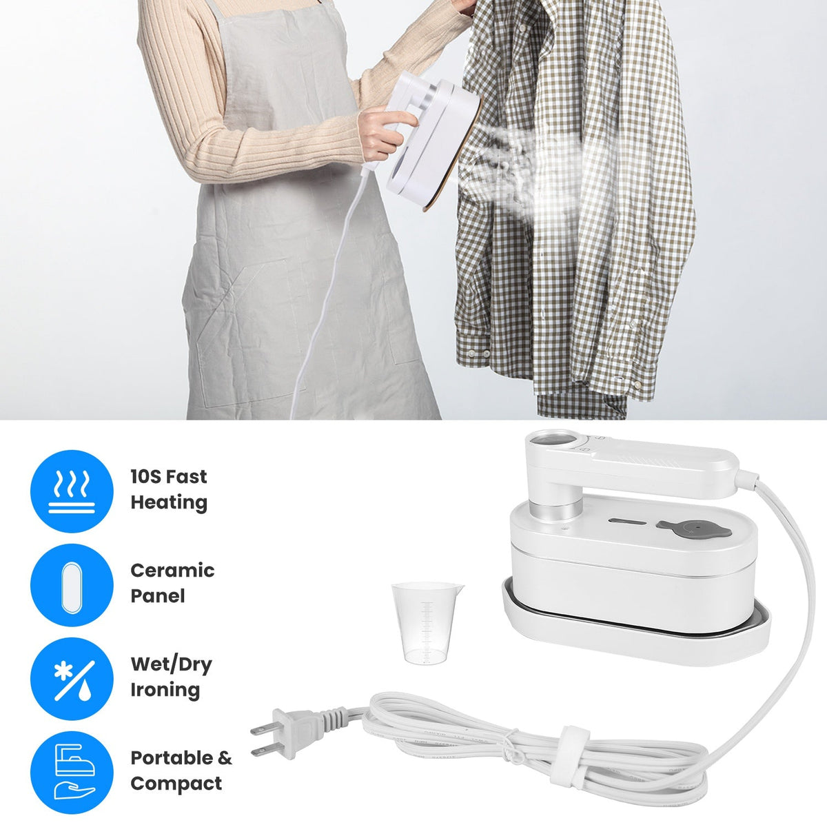 1200W Handheld Steamer with Dry Wet Ironing Modes 180¡ Rotatable Handle 10S Fast Heating Portable Clothing Steamer for Home Travel