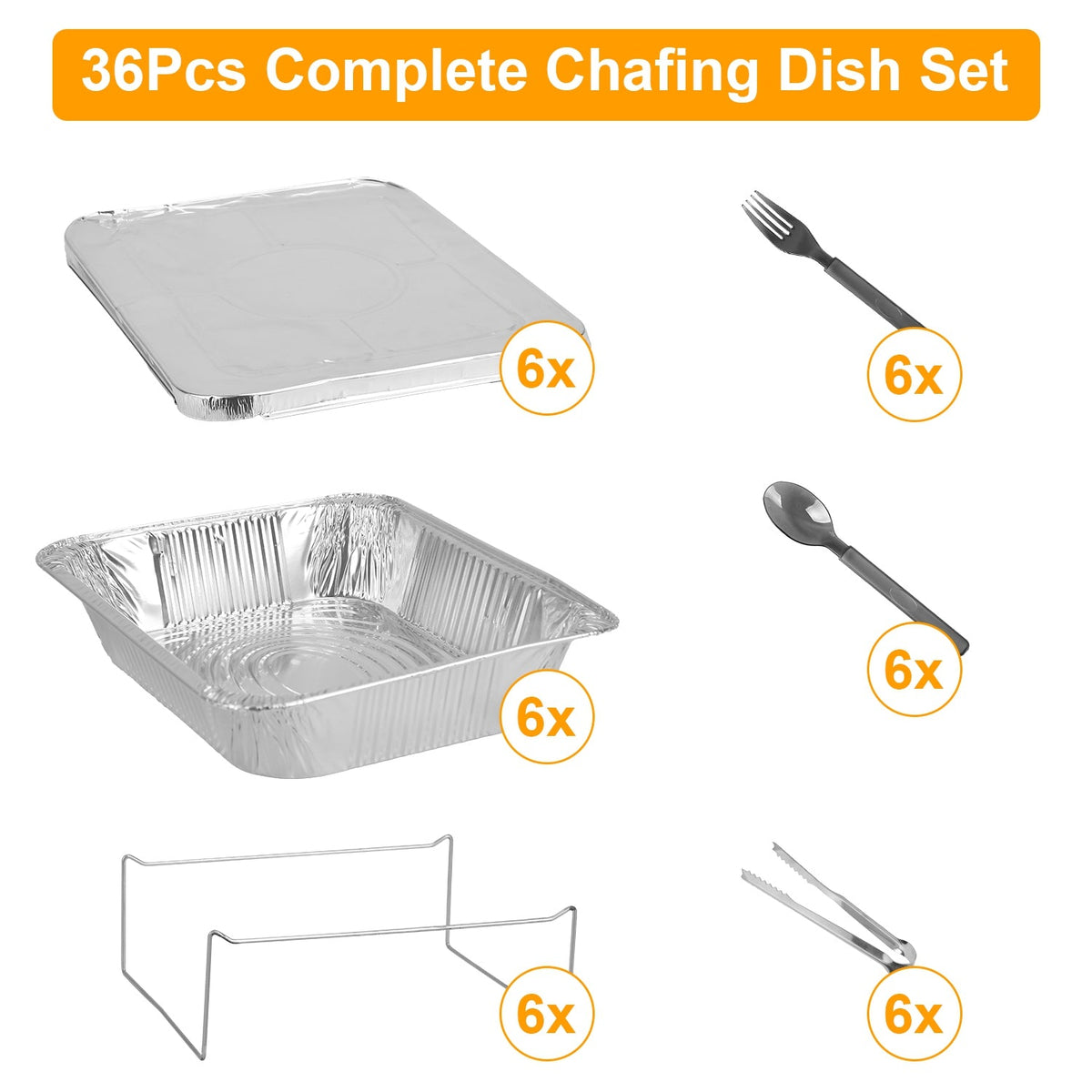 36Pcs Disposable Chafing Dish Buffet Set Food Warmers For Party Buffet Server Catering Supplies With Covers Utensils Half Size Food Pans For Parties E