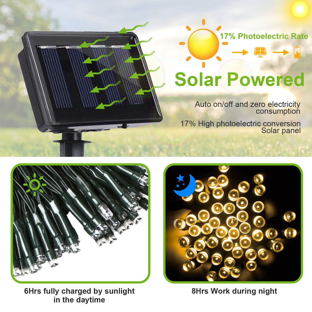 12M 100 LEDs Solar String Fairy Lights Outdoor String Lamps Garden Xmas Decor Lamp