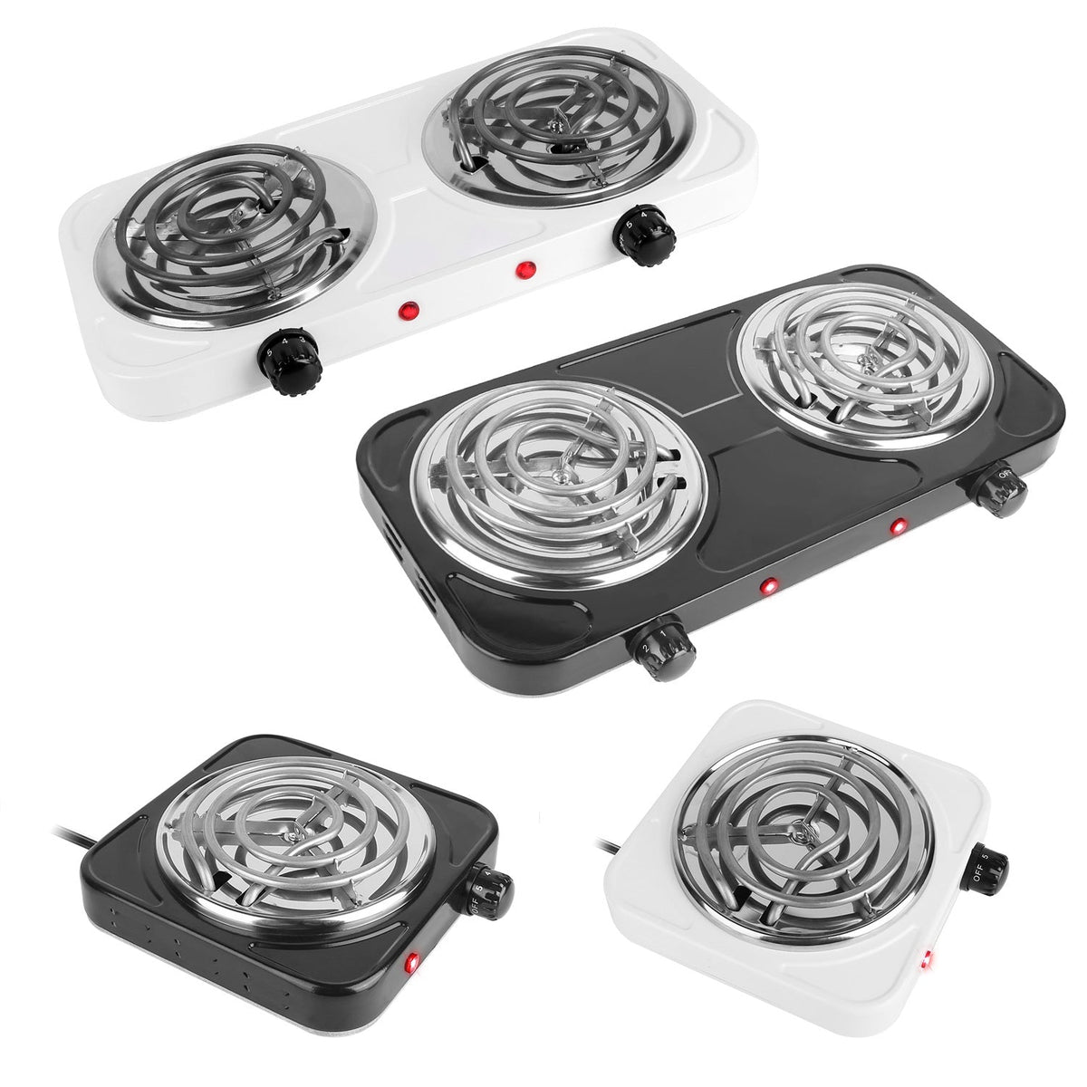 2000W Electric Double Burner Portable Coil Heating Hot Plate Stove Countertop RV Hotplate with Non Slip Rubber Feet 5 Temperature Adjustments