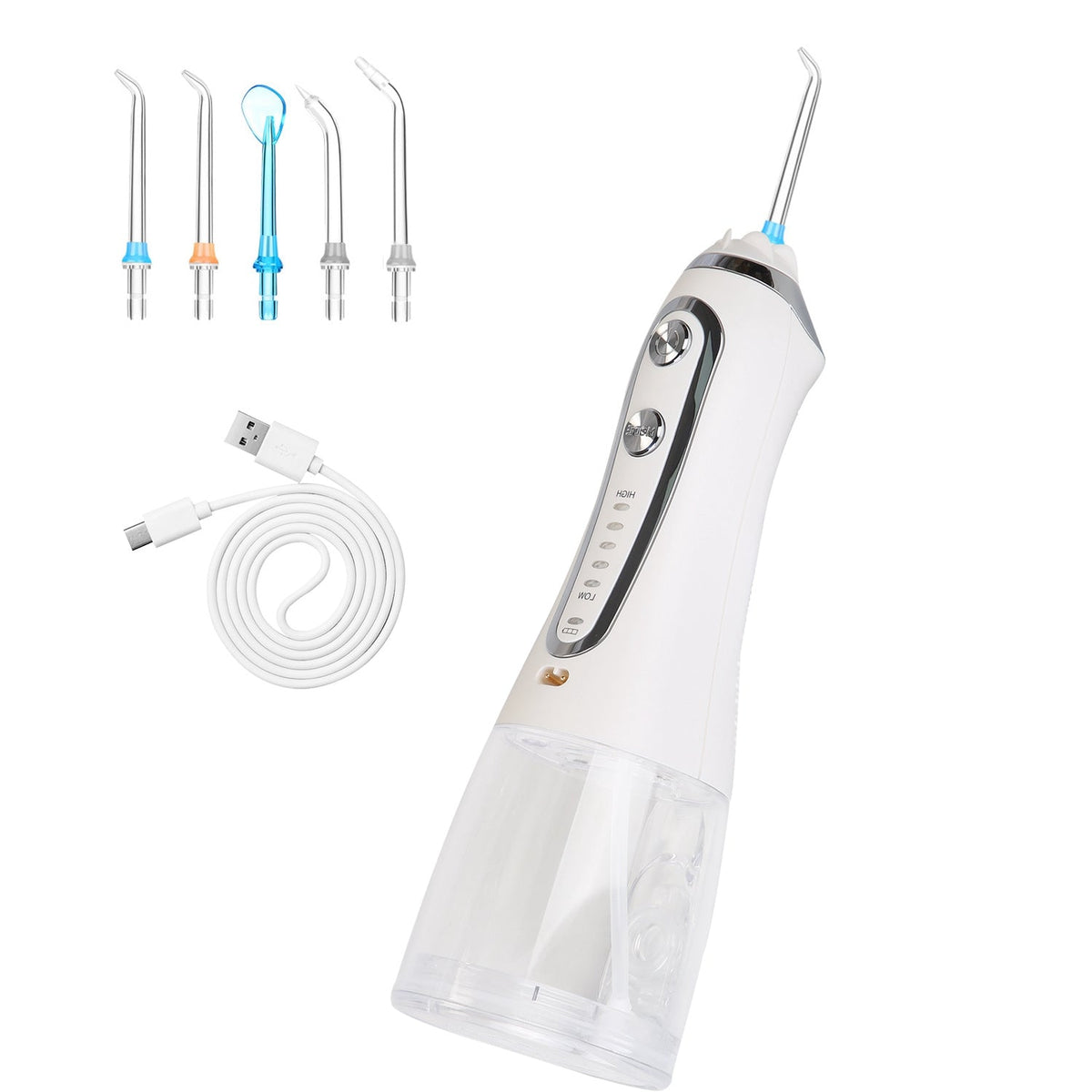 Portable Water Dental Flosser Cordless Rechargeable Dental Oral Irrigator IPX7 Waterproof Teeth Cleaner with 5 Modes 5 Nozzles 10.14oz Detachable Wate