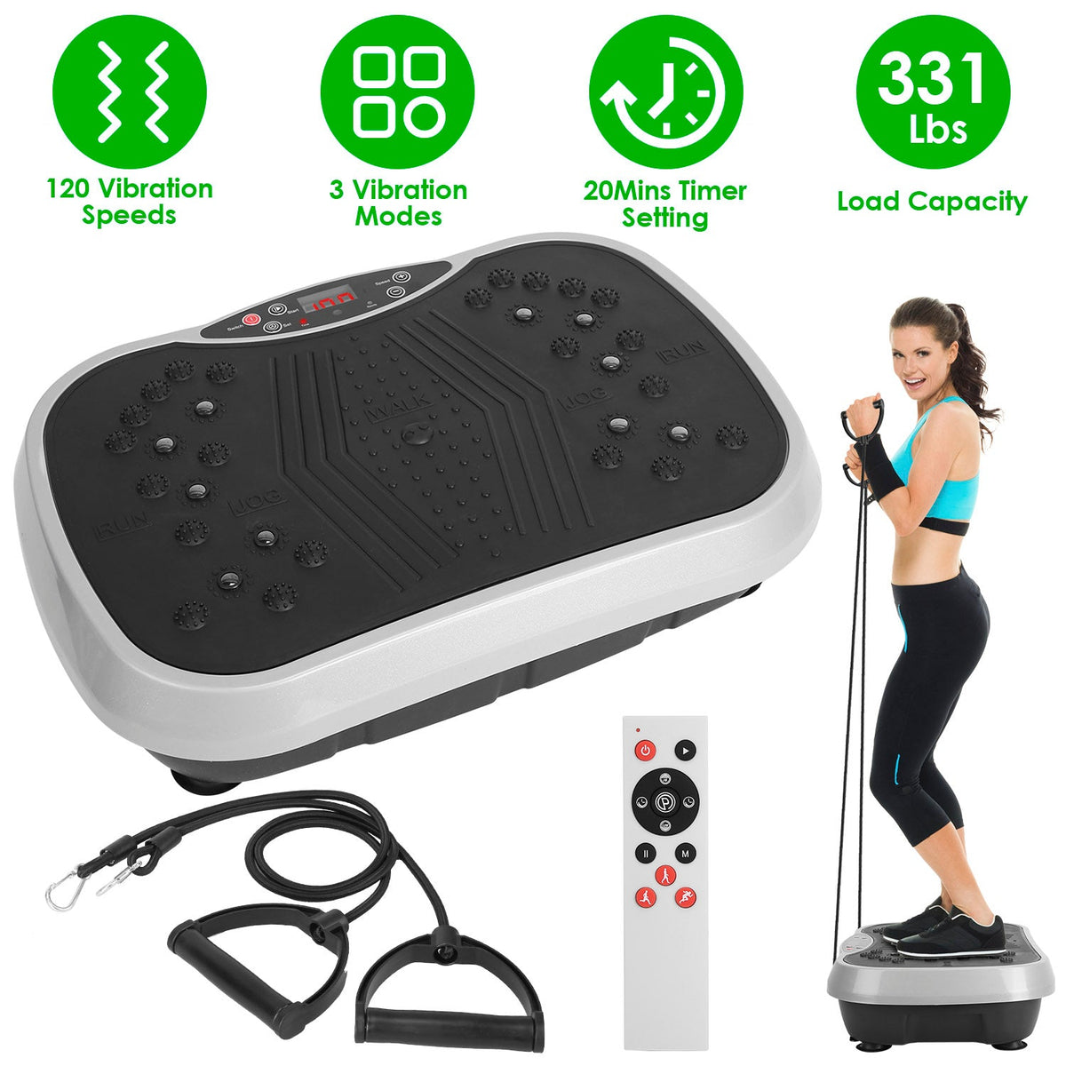 Vibration Exercise Machine With Resistant Bands Remote Control Whole Body Vibration Platform Workout Equipment Home Fitness Training Equipment For Wei