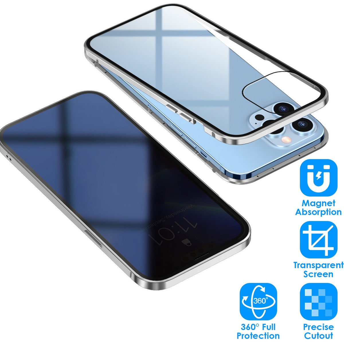 Privacy Magnetic Phone Case 360¡ Full Protection Anti Spy Phone Cover Double Sided Tempered Glass Magnet Absorption Fit for IOS Phone 12 Pro