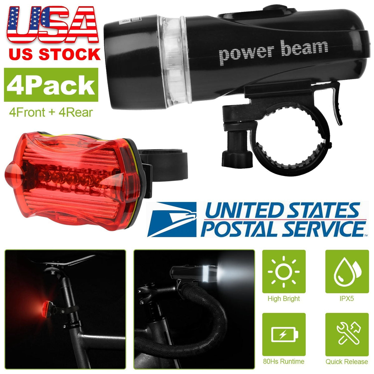 Universal  Front Rear Bike Light Set IPX5 Water-Resistant Bike Headlight Taillight Tool-Free Mounting Quick Release