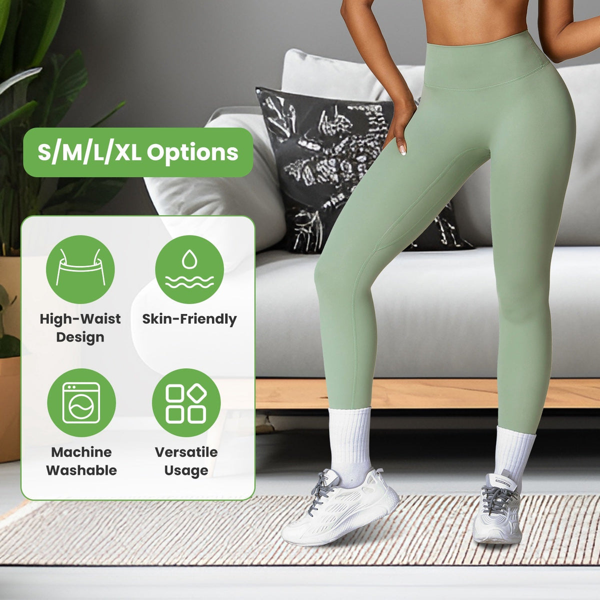 Women\'s High Waist Workout Leggings Tummy Control Compression Yoga Tight Pants Gym Pants Athletic Running Leggings with 25In Inseam No Front Seam