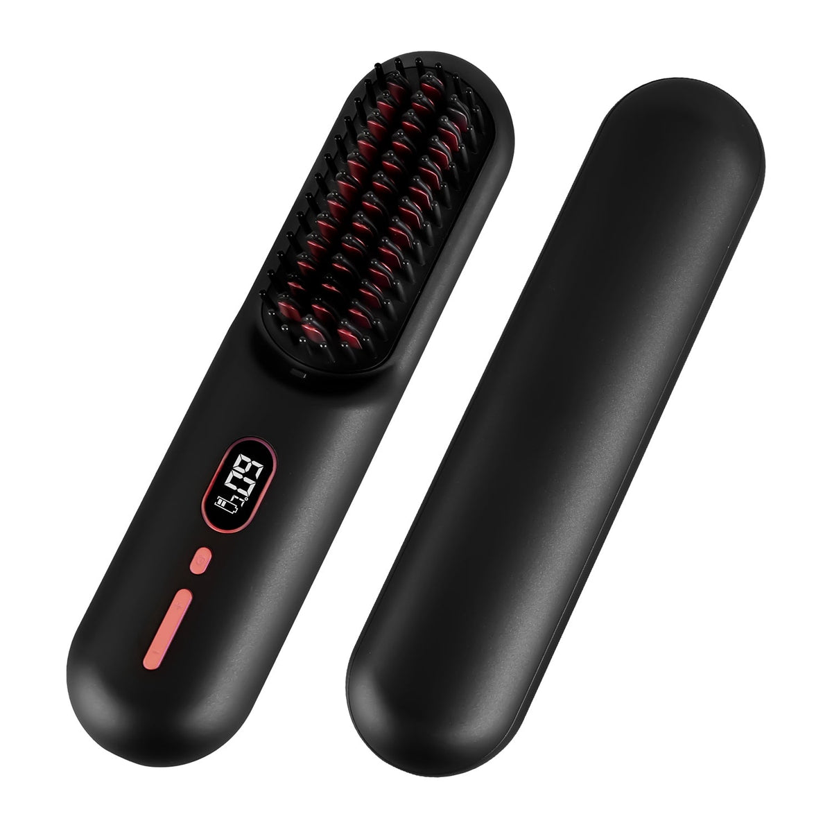 Cordless Negative Ion Hair Straightener Brush Rechargeable Mini Styling Comb with 12 Heating Levels Anti-scald 30S Preheating 30Mins Auto Sleep LCD Di