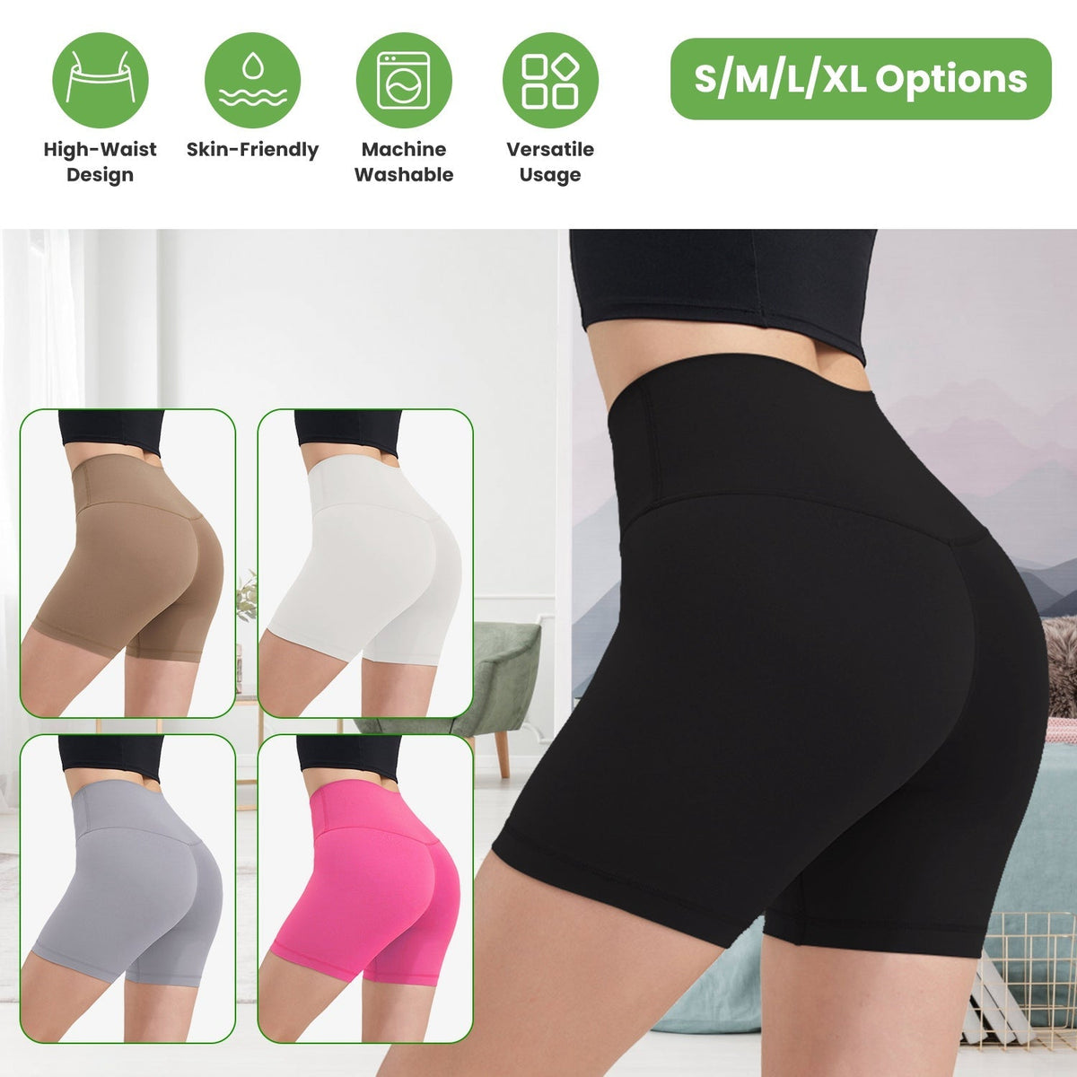 Women\'s High Waist Biker Shorts Tummy Control Pants Athletic Leggings Spandex Booty Shorts with 6.3In Inseam No Front Seam for Workout Yoga Running V