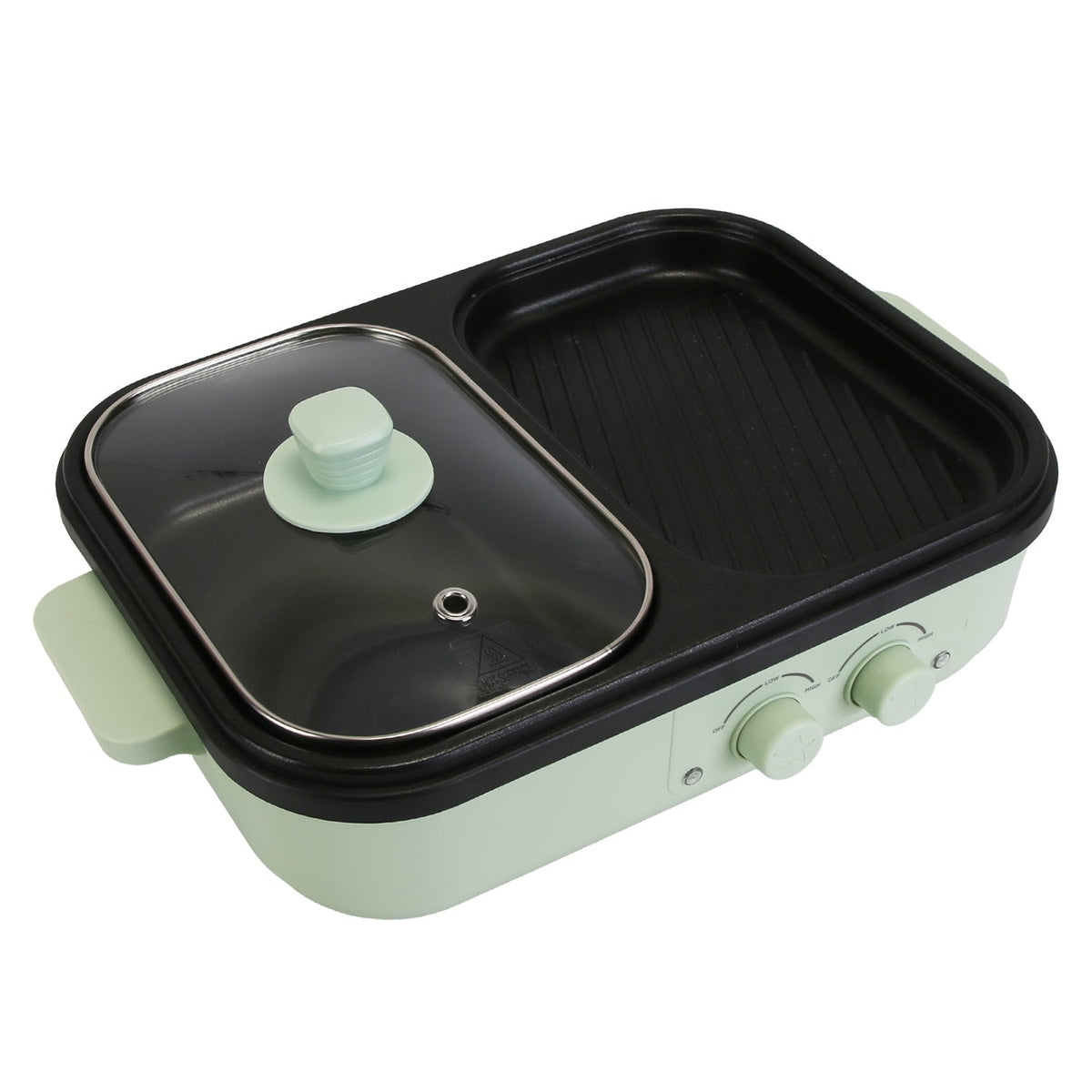 Electric Hot Pot with Grill 2-in-1 Hot Pot and Frying Pan Portable Non-Stick Pot and Griddle Electric Cooker Pot with Glass Lid Fast Heating for 1-2 P