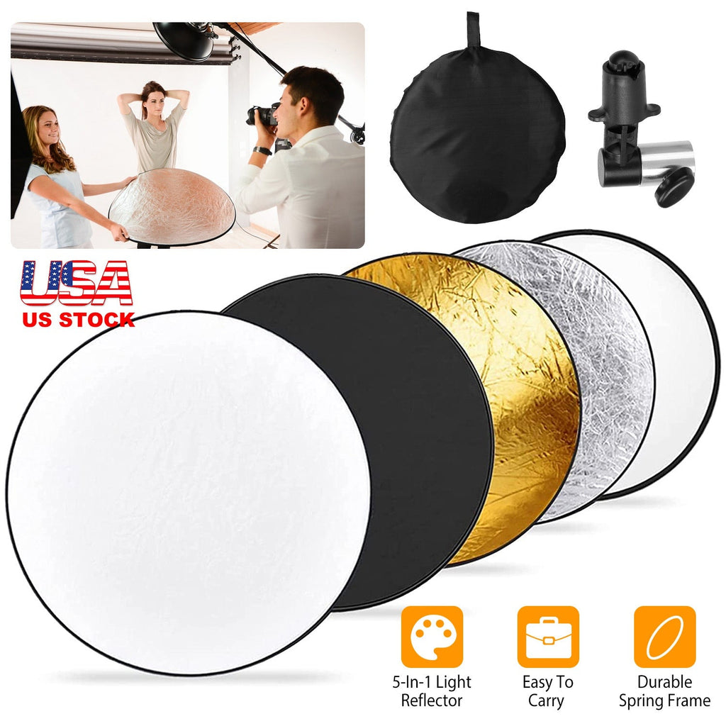 42.5In 5 In 1 Photography Round Light Reflector Collapsible Multi Disc Light Diffuser w/ Storage Bag Translucent Silver Gold White Black 5 Colors Refl