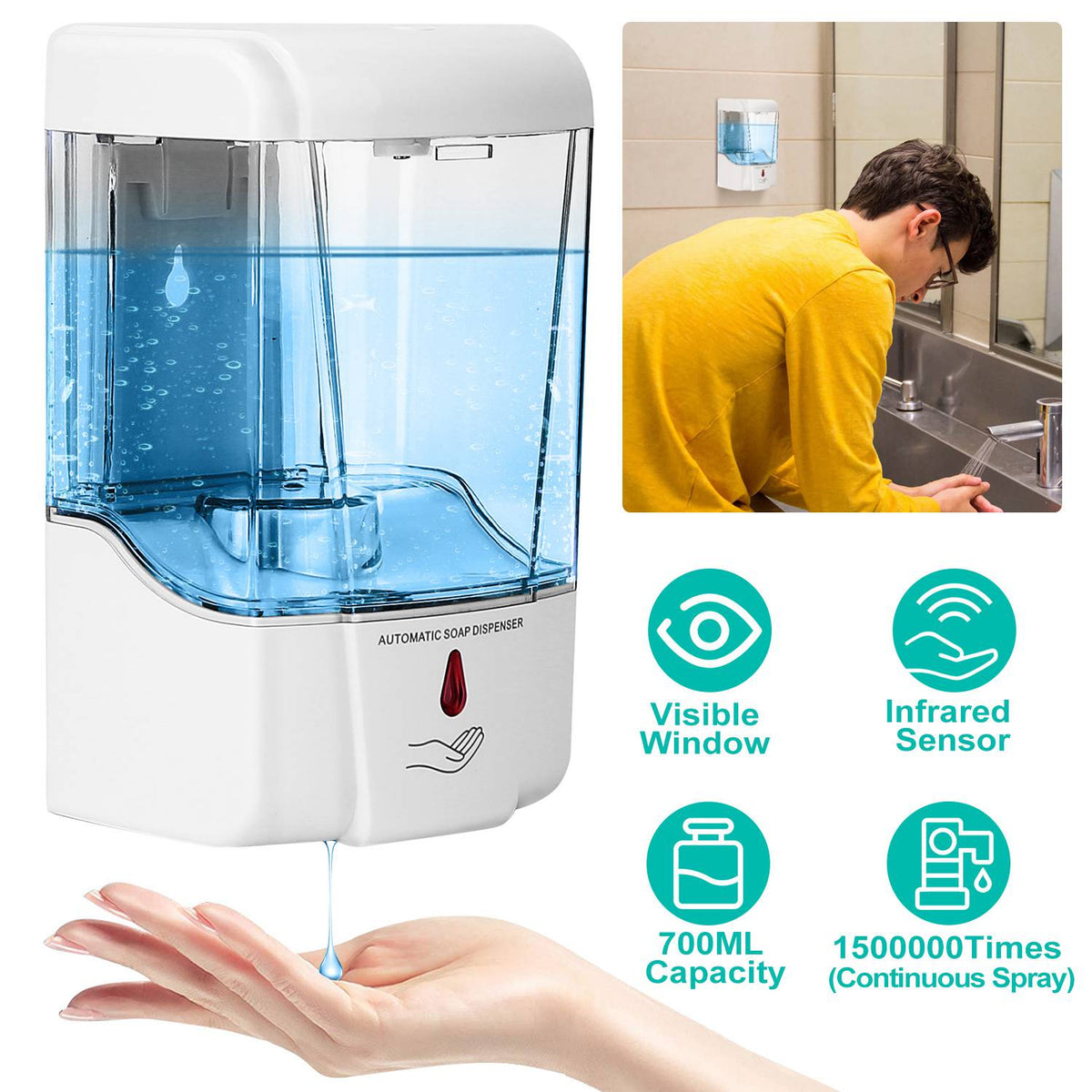 Automatic Soap Dispenser 700ML/29OZ Wall Mounted Sensor Refillable Hand Gel Dispenser