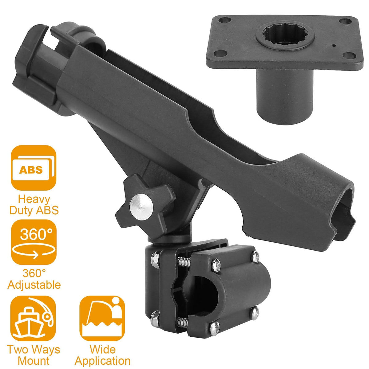 Boat Fishing Pole Rod Holder 360¡ Rotatable Kayak Side Rail Mount Adjustable Folding Rod Holder w/ Large Clamp