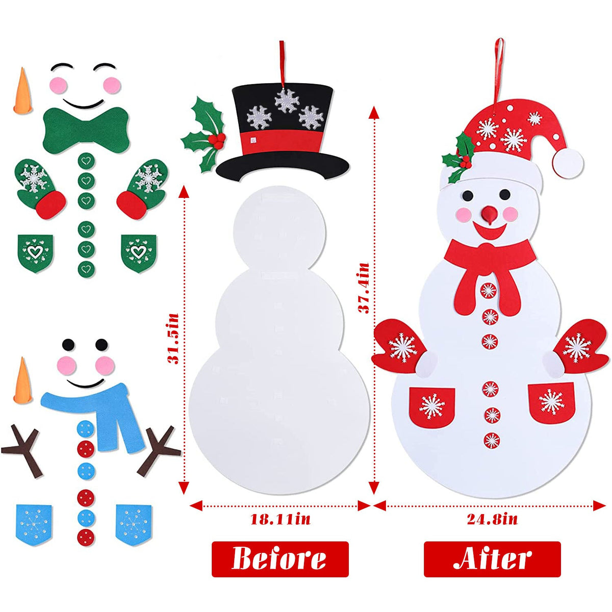 DIY Felt Snowman Christmas Decoration – 54-Piece Set