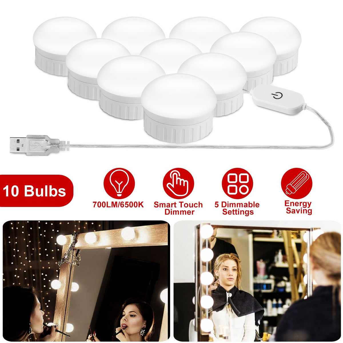 LED Vanity Mirror Lights Kit 6500k Dimmable Makeup Mirror Lights for Vanity Table Bathroom Dressing Room