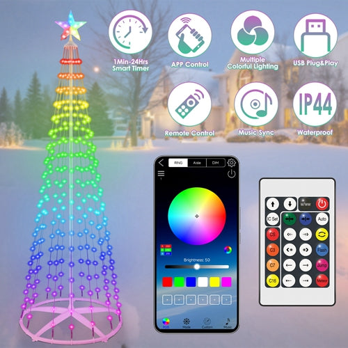 LED Smart Christmas Cone Tree – App & Remote Control, 210 Modes