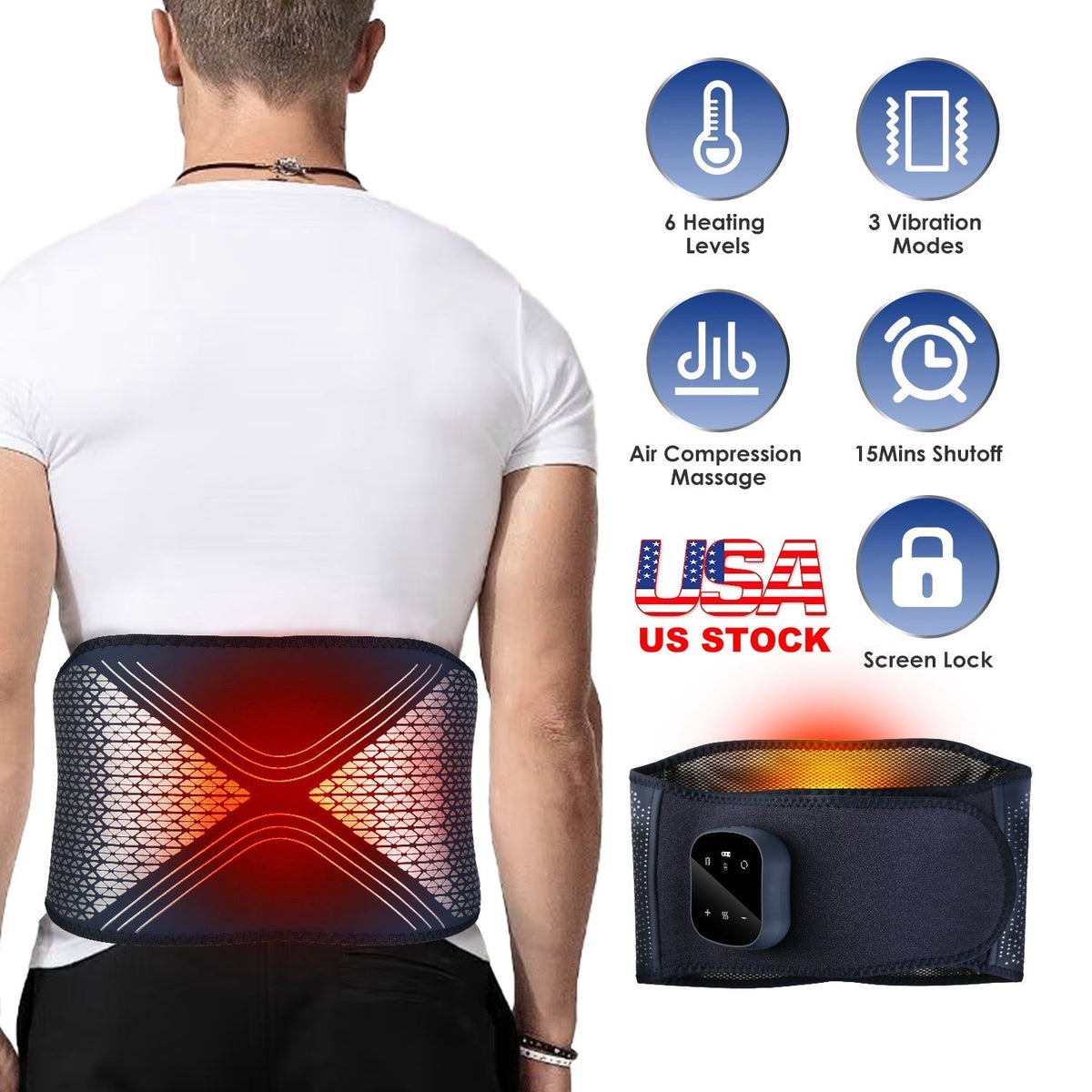 Lower Back Massager Heating Pad Cordless Heating Pad with Air Compression Vibration for Back Belly Waist Shoulder Pain Relief