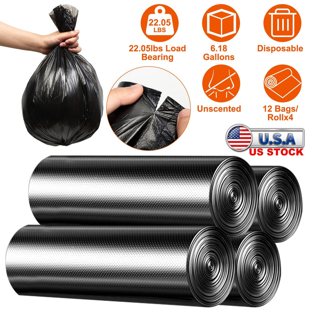 4 Rolls Black Garbage Bags 6.18 Gallons Unscented Disposable Trash Bags Portable Leak Resistant Trash Can Liners for Bathroom Office Kitchen Bedroom C