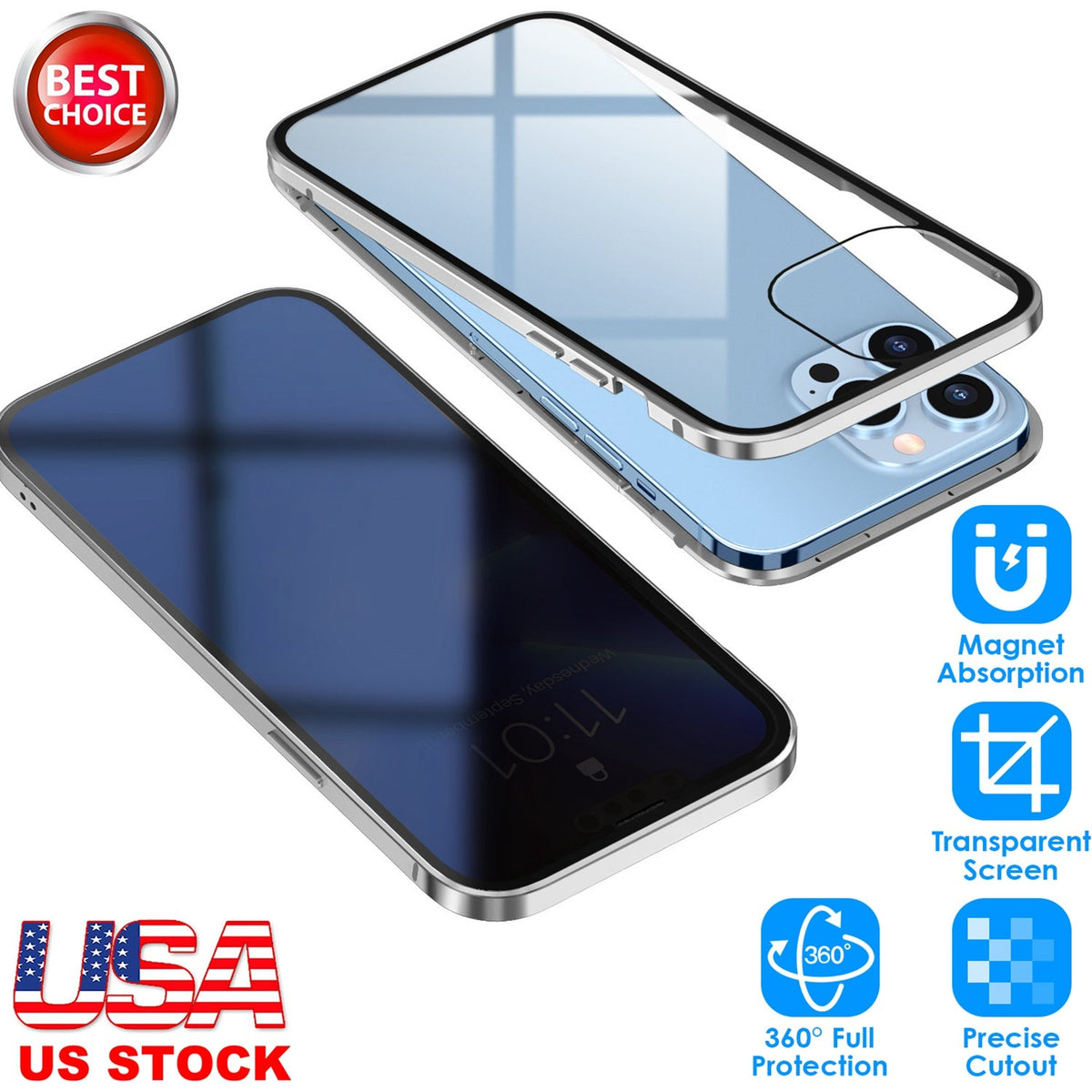 Privacy Magnetic Phone Case 360¡ Full Protection Anti Spy Phone Cover Double Sided Tempered Glass Magnet Absorption Fit for IOS Phone 12 Pro