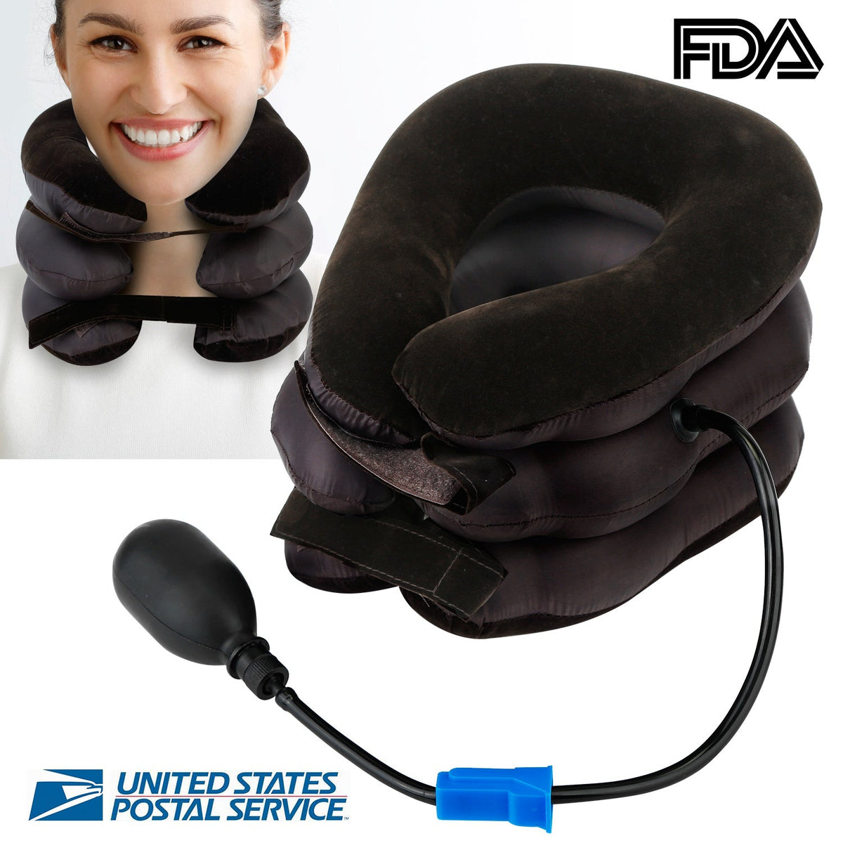 Inflatable Cervical Neck Traction Pillow Neck Shoulder Spine Alignment Pump Travel Support Pillow Inflatable Spinal Decompression Pillow