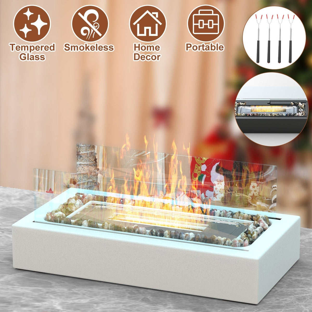 Tabletop Fire Pit With Roasting Sticks Portable Indoor Outdoor Tabletop Fireplace Ethanol Mini Fire Pit Table Top Decoration for Christmas Dinner Part