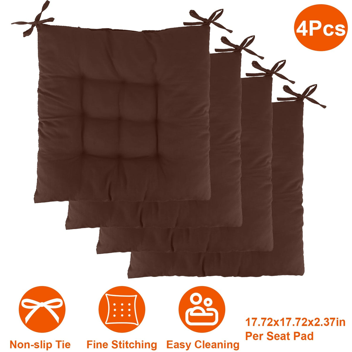 4Pcs Chair Cushion Pads Pillow 17.72x17.72x2.37in Soft Tie On Square Sitting Mats For Home Office Car Sitting Travel