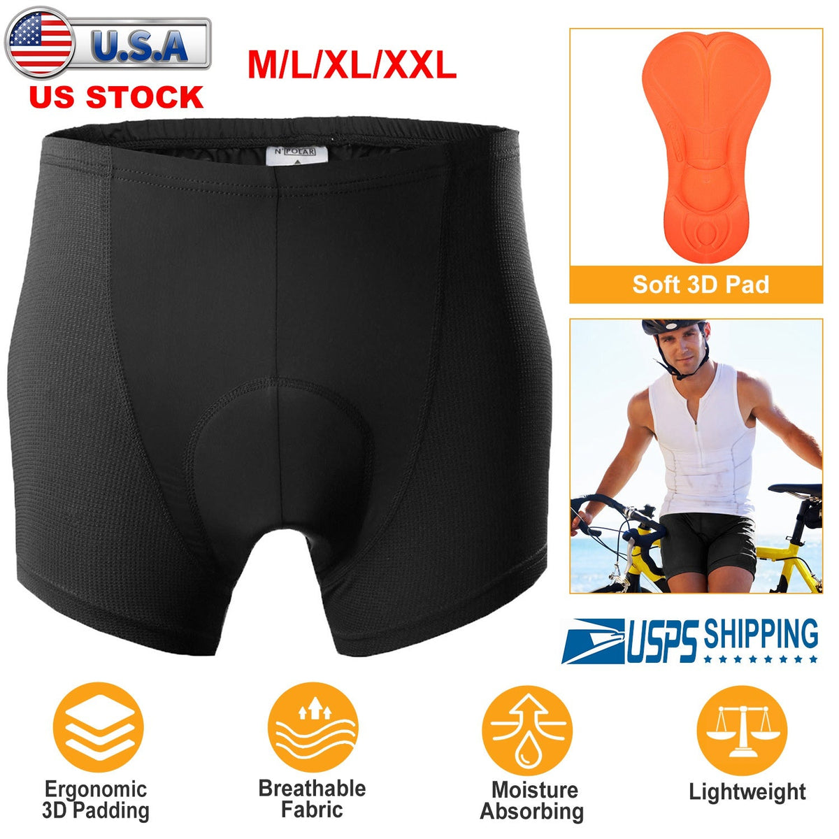 Men\'s Cycling Underwear Shorts 3D Padded Bike Underwear Shorts Breathable Moisture Absorbing Quick Dry