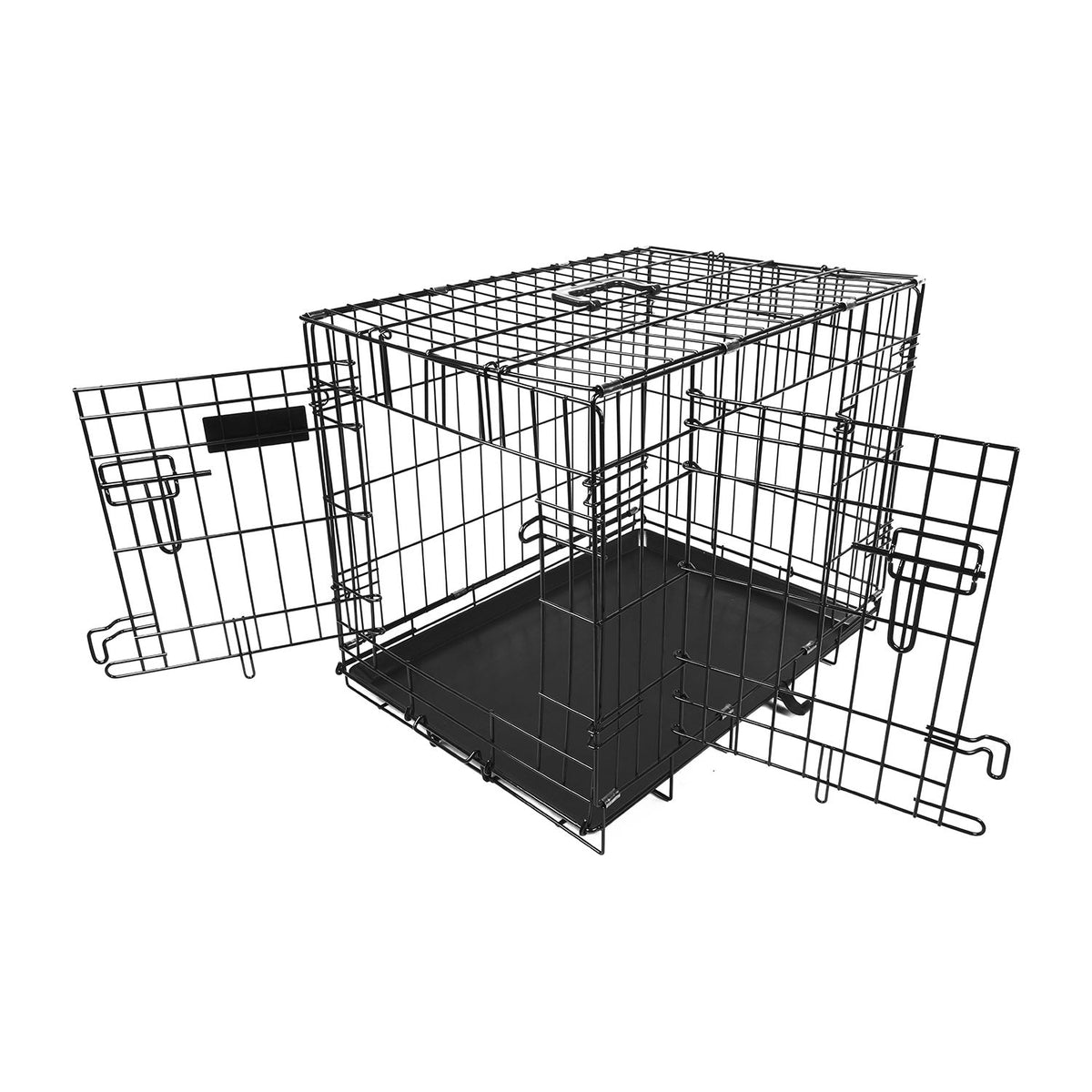 30inches Dogs Crate Folding Metal Pets Crates Double Door Puppy Cage Easy Set Up