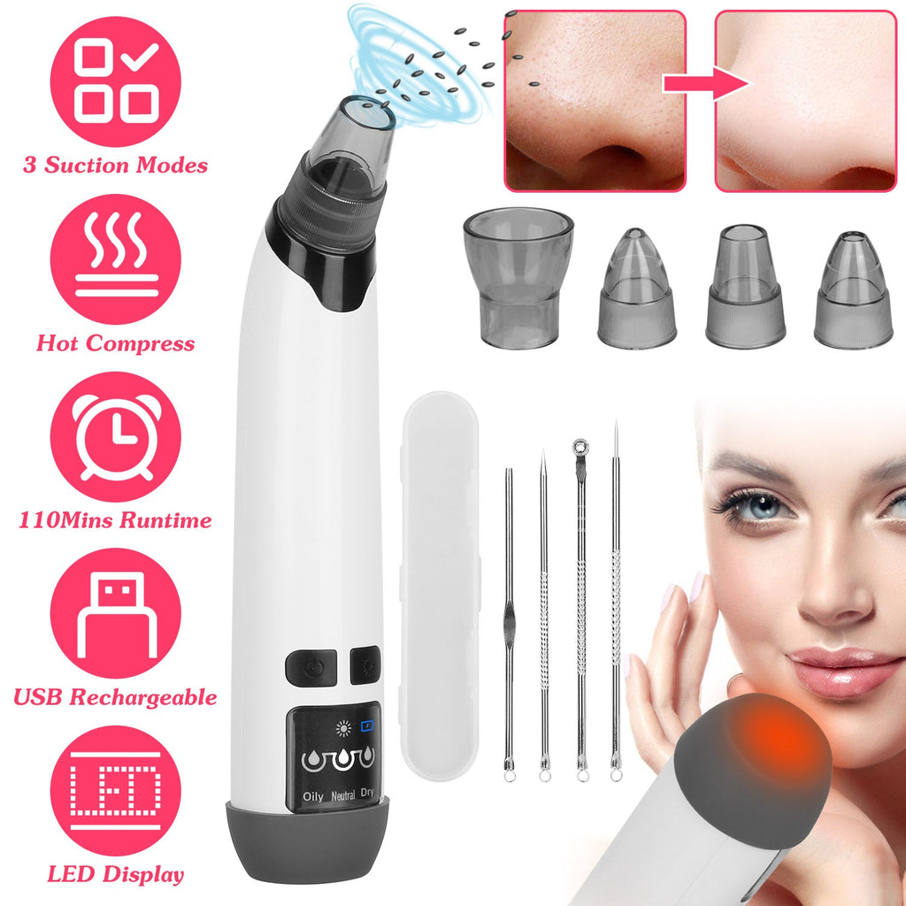 Hot Compress Blackhead Remover Vacuum Electric Pore Extractor Acne Removal Tool with 4 Probes 4 Pimple Popper Tools for All Skins
