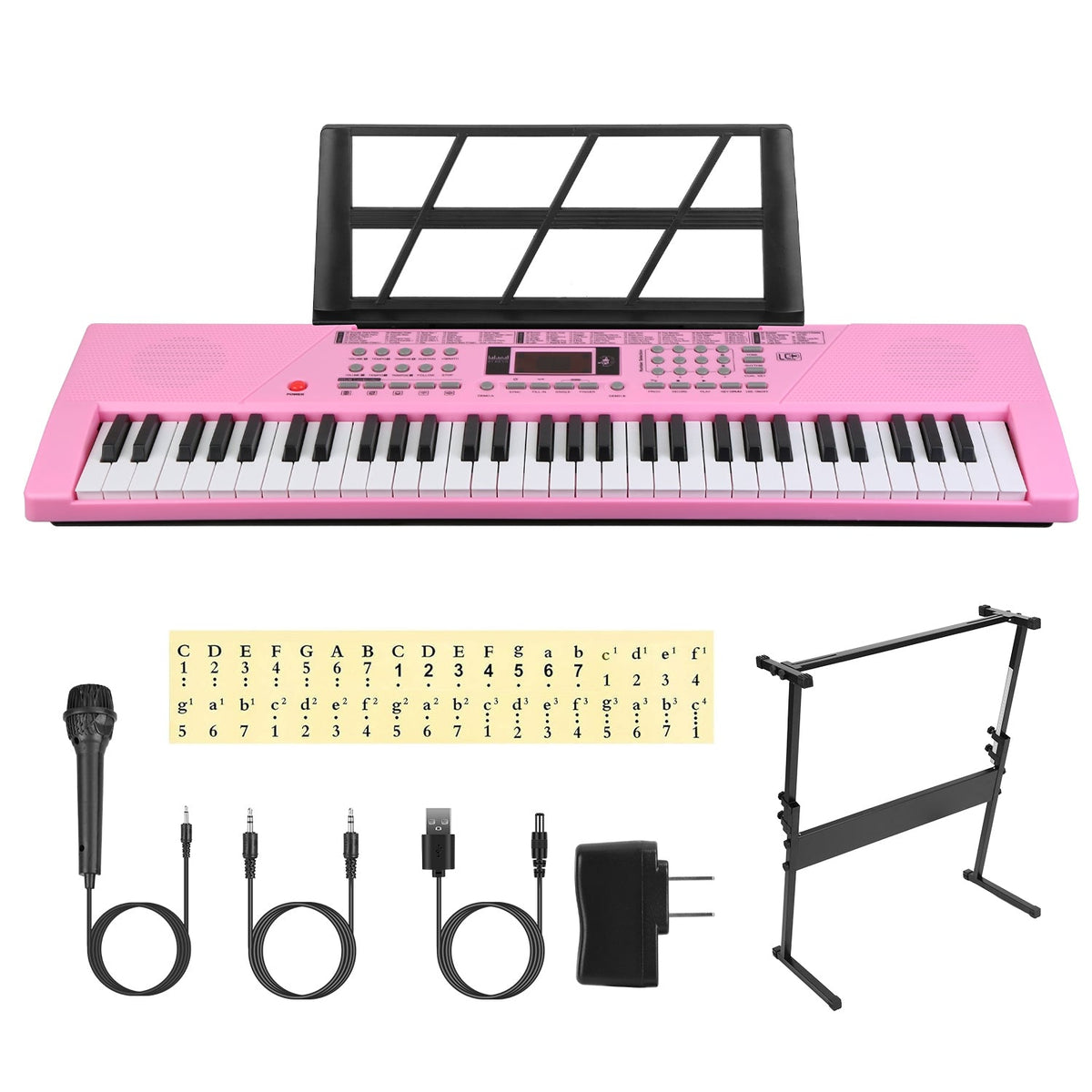 61 Keys Digital Music Keyboard Electric Piano Electronic Musical Instrument Kids Learning Keyboard with Microphone Stand for 3-12 Year Old Kids Girls