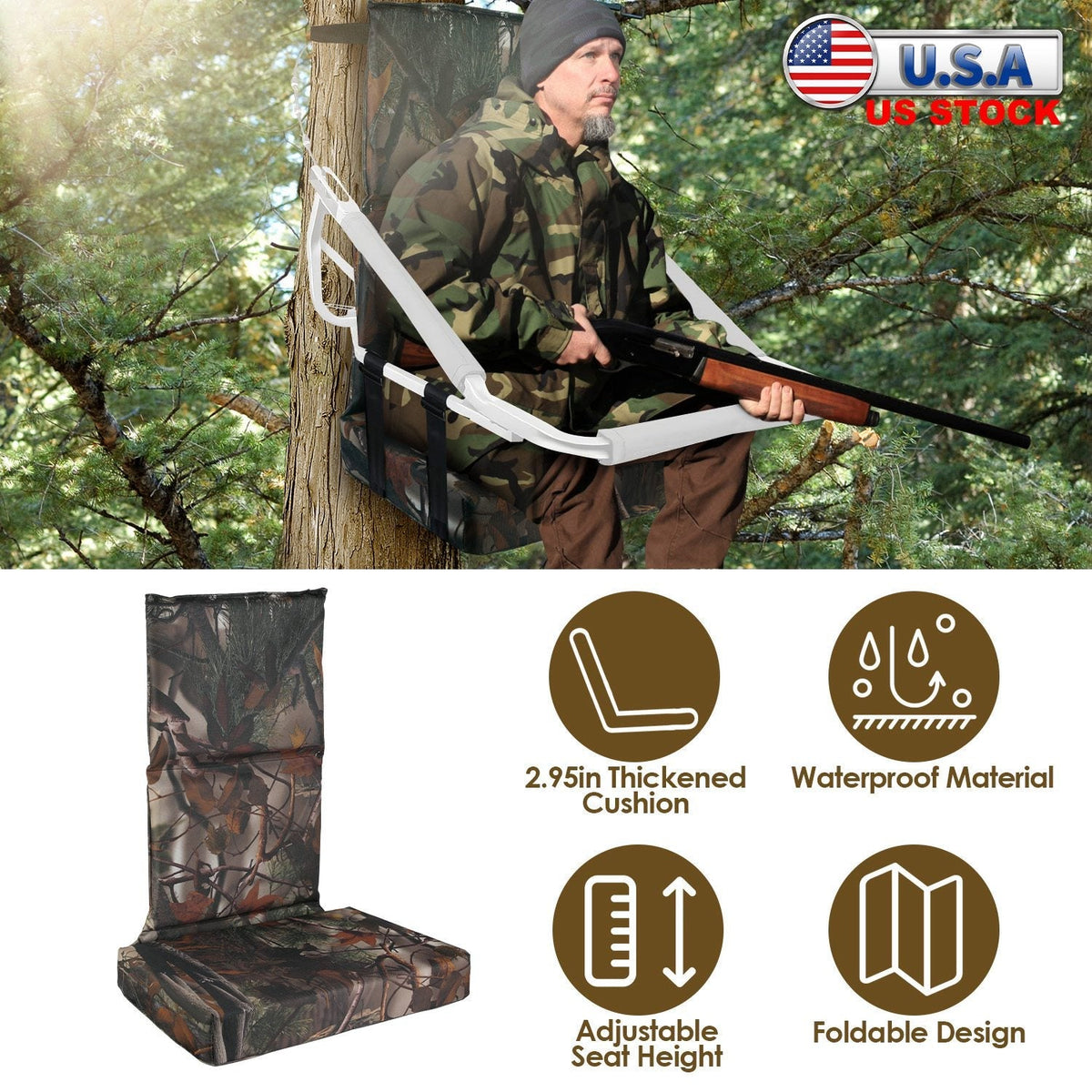 Foldable Tree Stand Seat Replacement Camouflage Waterproof Oxford Cloth Hunting Treestand Seat Cushion For Hunting Climber Deer Ladder