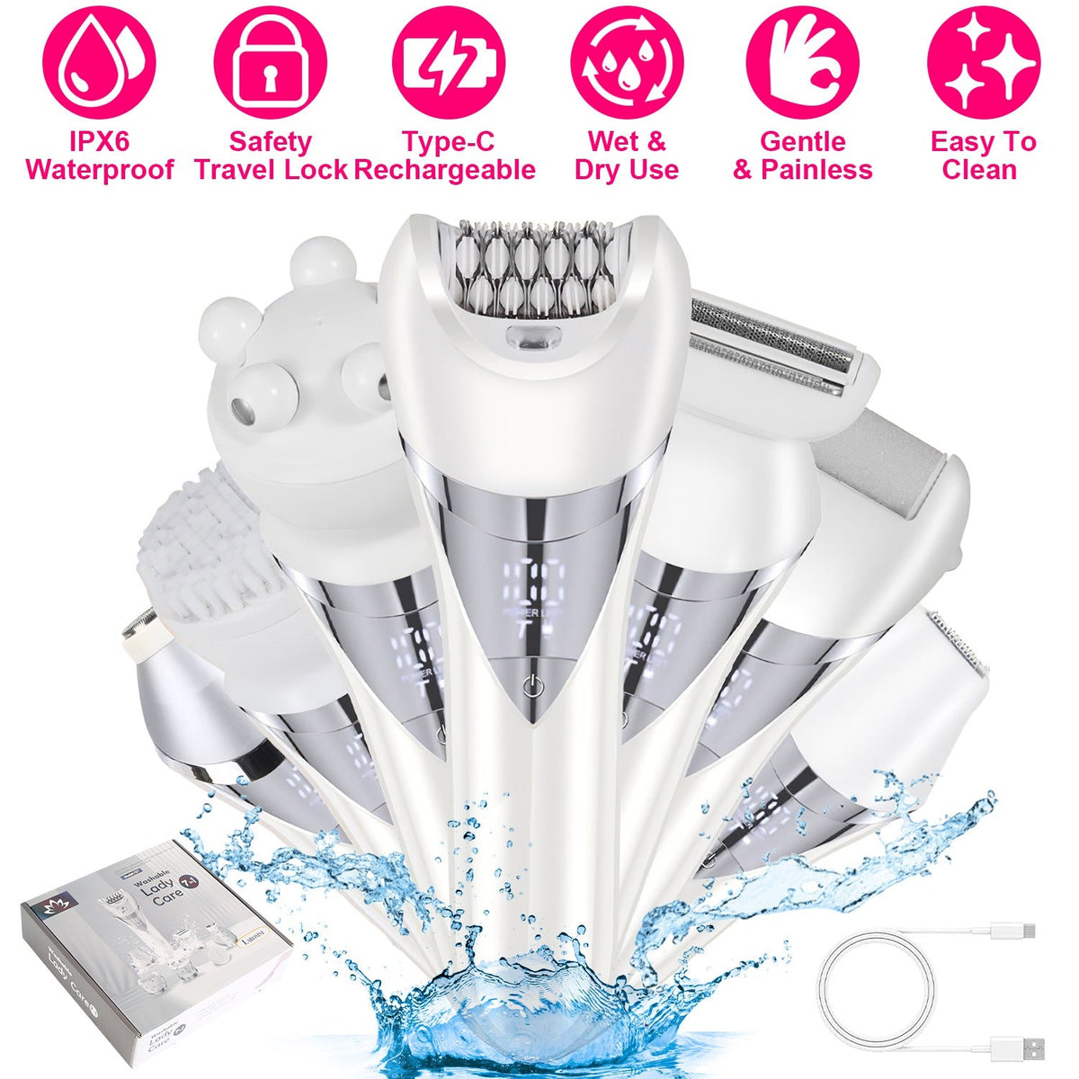 7 In 1 Electric Razor for Women Lady Hair Removal Epilators for Leg Face Arm Bikini Armpit Public Hairs IPX6 Wet and Dry Use Cordless Rechargeable Who