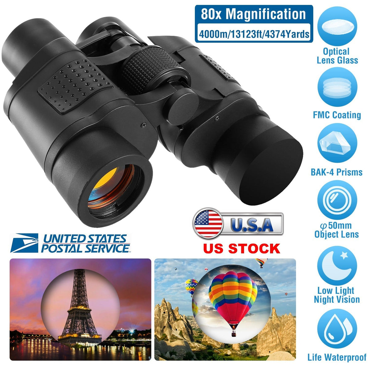 Portable HD Binoculars with FMC Lens Low Light Night Vision Telescope for Bird Watching Hunting Sports Events Concerts Adventure w/ Shoulder Strap Bag