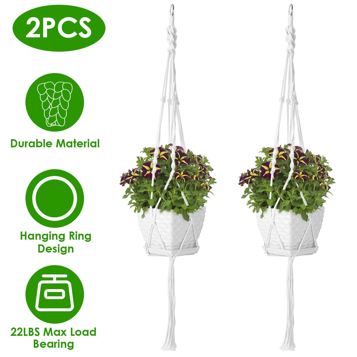 2Pcs Plant Hanger Flowerpot Net Bag 40in Cotton Rope Plant Hangers 4Legs Plant Hanger Fit For Round Or Square Plant Pot 4-11in