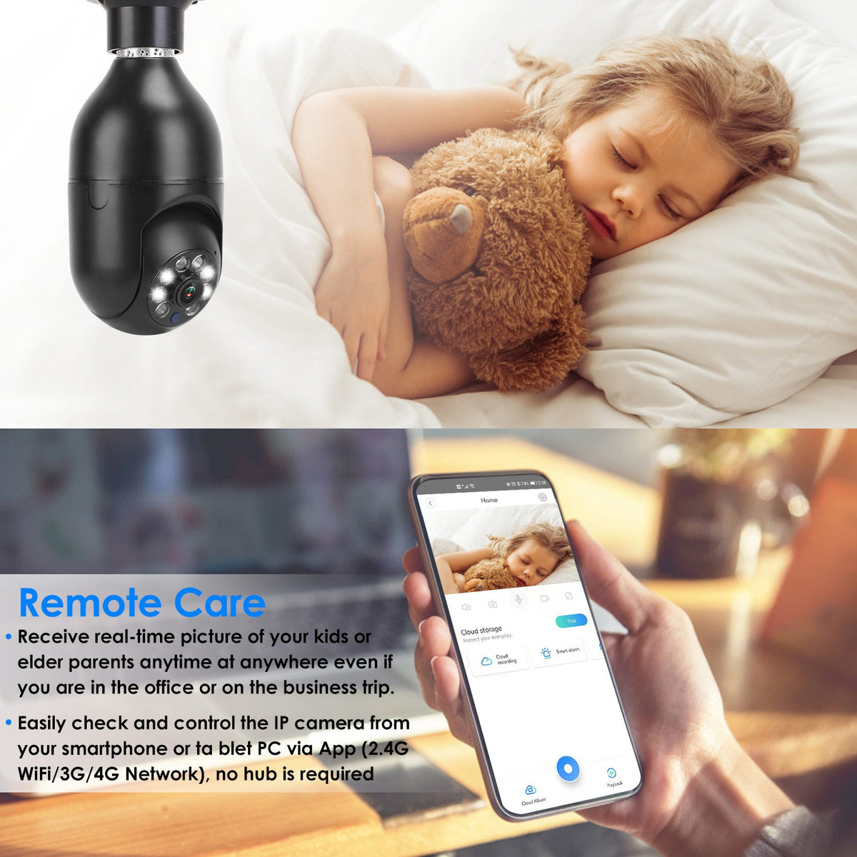 E27 WiFi Bulb Camera 1080P FHD WiFi IP Pan Tilt Security Surveillance Camera with Two-Way Audio Night Vision Motion Detection Function APP Control