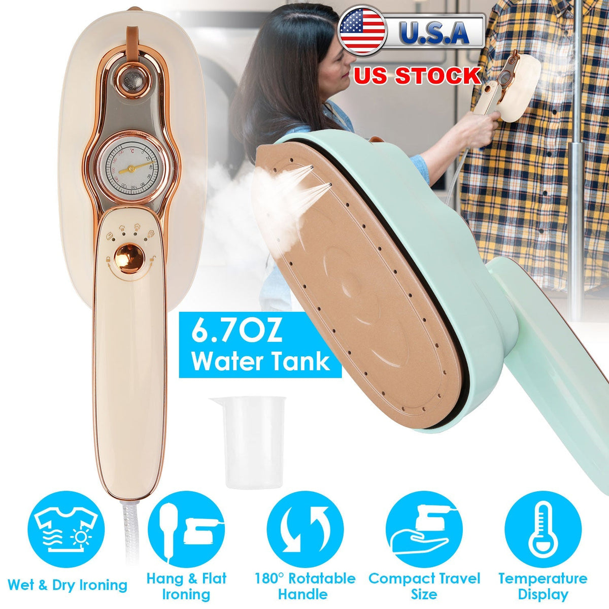 1200W Foldable Handheld Clothes Iron Steamer with Wet Dry Ironing Mode Portable Garment Steamer Travel Clothing Wrinkles Remover With Temperature Disp