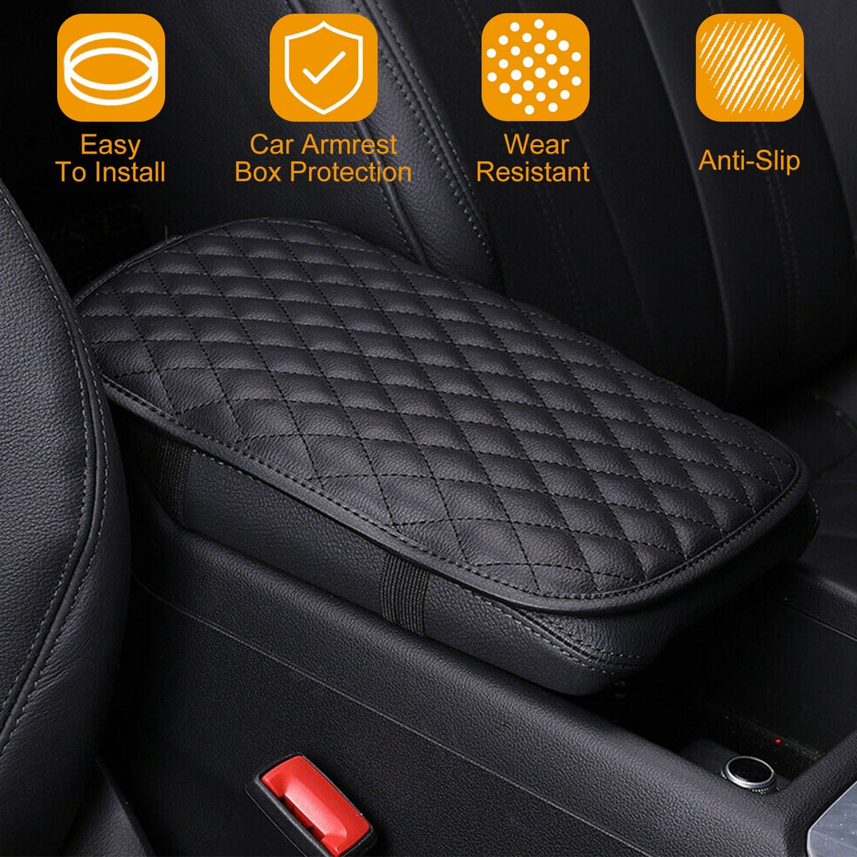 Car Armrest Pad Cover PU Leather Auto Center Console Seat Box Cover Protector Car Accessories Armrest Cushion Pad Fit For Vehicle SUV Truck Car