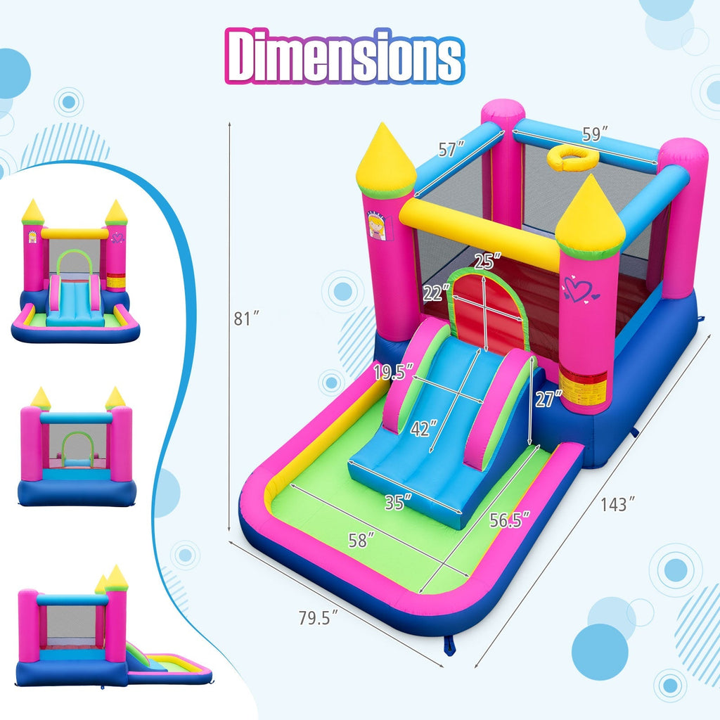 Inflatable Bounce House 4-in-1 Kids Princess-themed Bouncer Blow-up Bouncy Castle