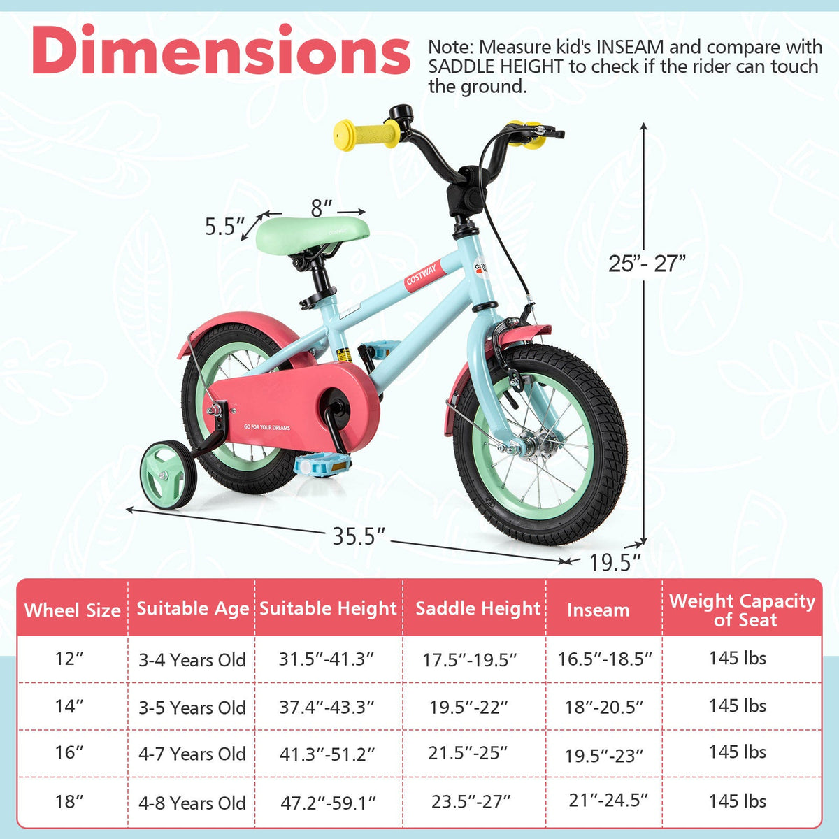 Kids Bike with Adjustable Handlebar and Saddle Blue-12 Inches