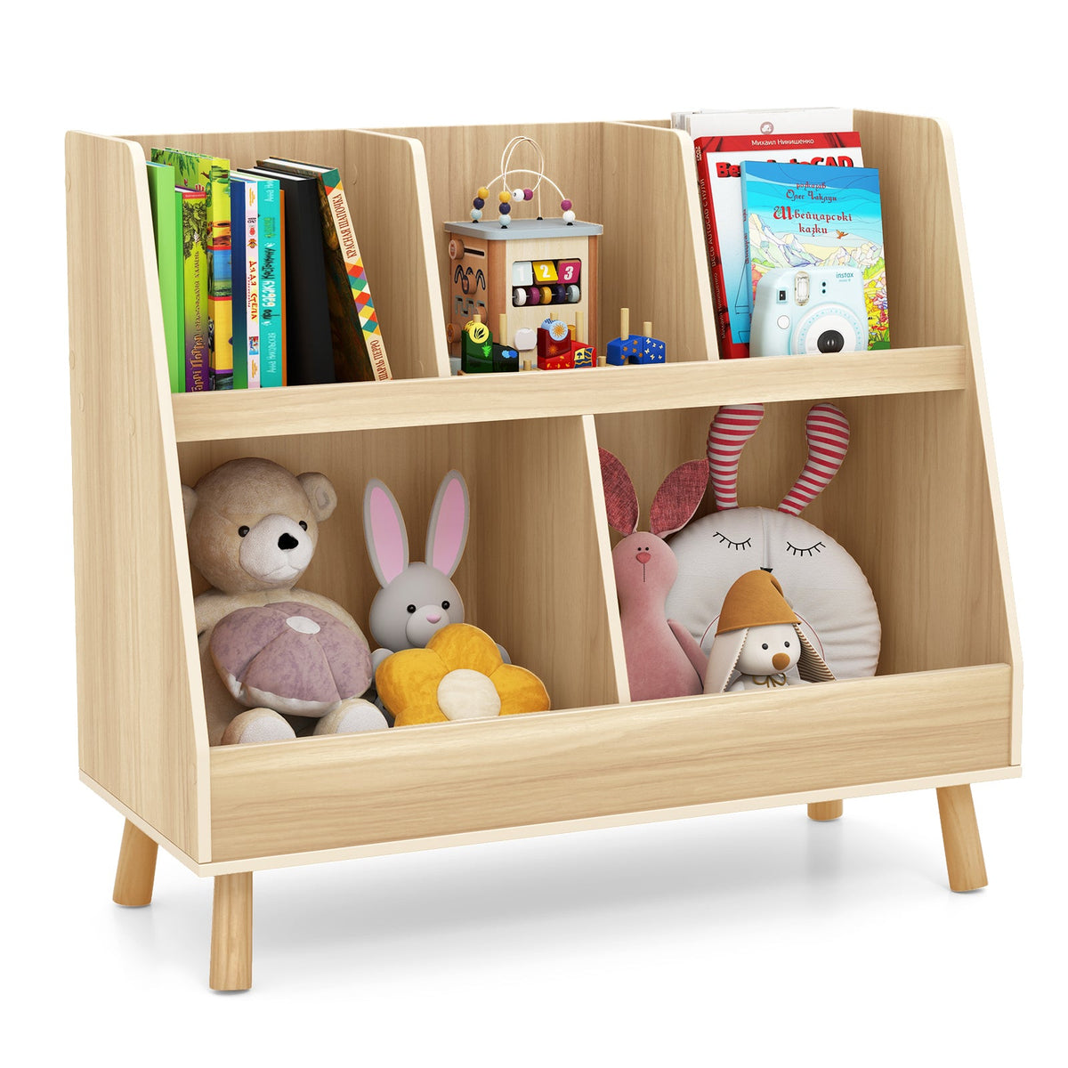 5-Cube Kids Bookshelf and Toy Organizer with Anti-Tipping Kits-Oak