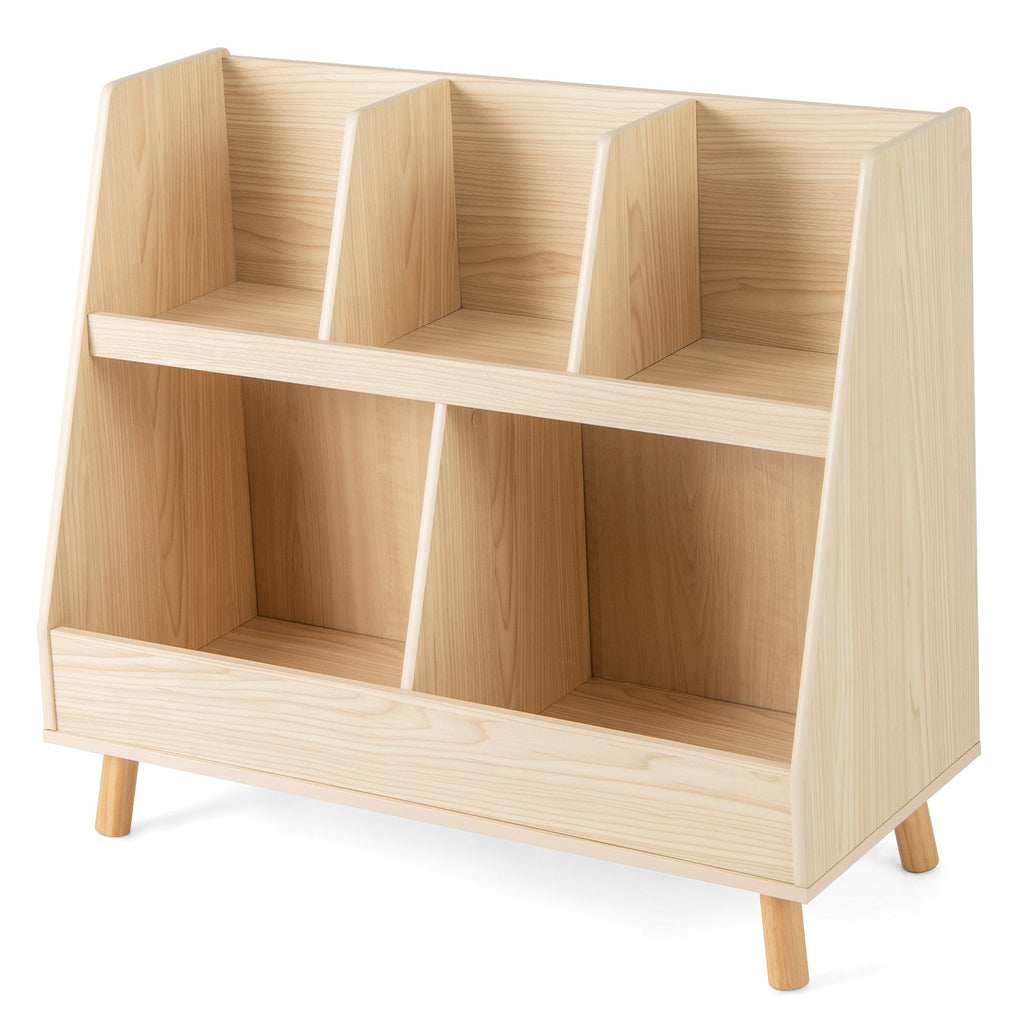 5-Cube Kids Bookshelf and Toy Organizer with Anti-Tipping Kits-Oak