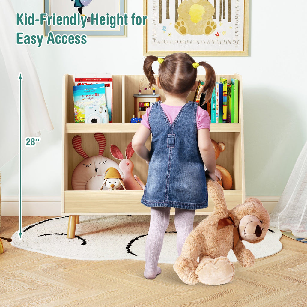 5-Cube Kids Bookshelf and Toy Organizer with Anti-Tipping Kits-Oak