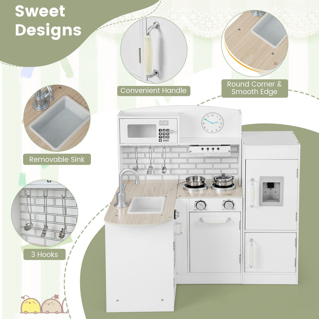 Kids Kitchen Playset Conor Kitchen Toy with Realistic Microwave and Oven Stove-White