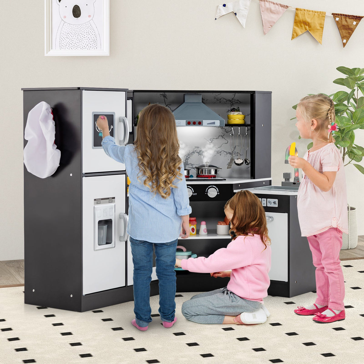 Kids Corner Pretend Kitchen Playset with Separated Washing Basin-Coffee