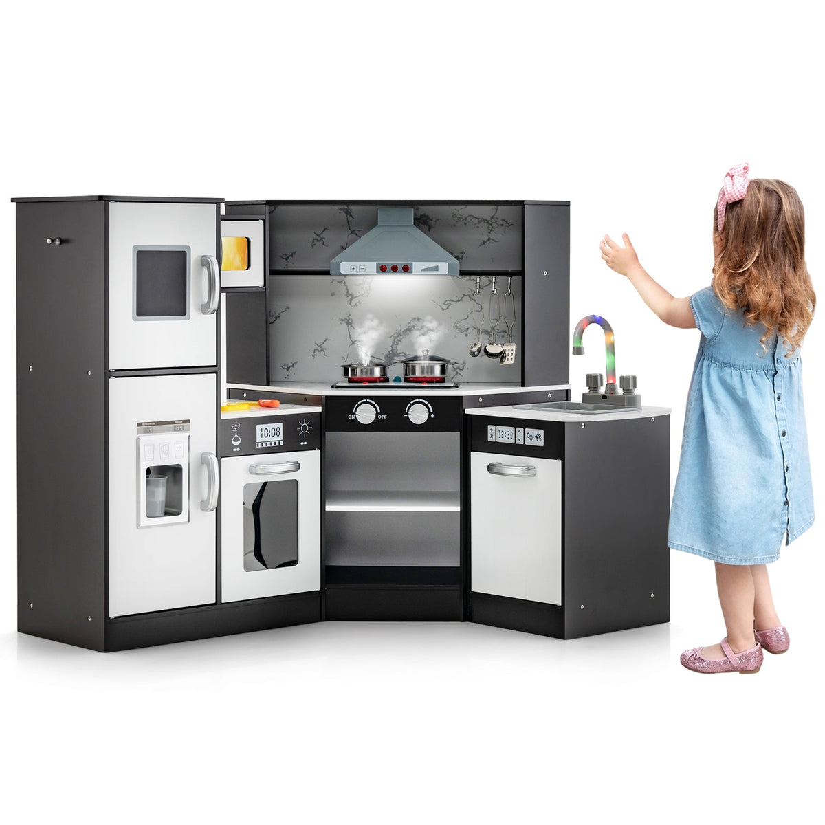 Kids Corner Pretend Kitchen Playset with Separated Washing Basin-Coffee