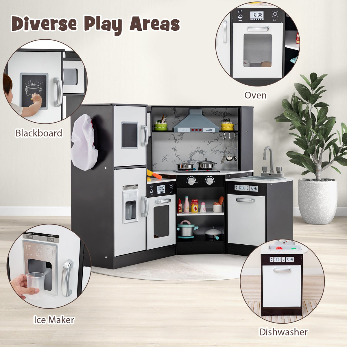 Kids Corner Pretend Kitchen Playset with Separated Washing Basin-Coffee