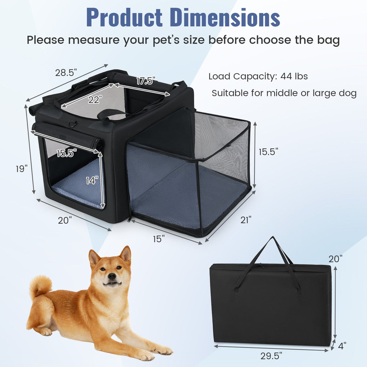 Portable Foldable Pet Carrying Bag with 2 Openings and Comfy Cushion-M