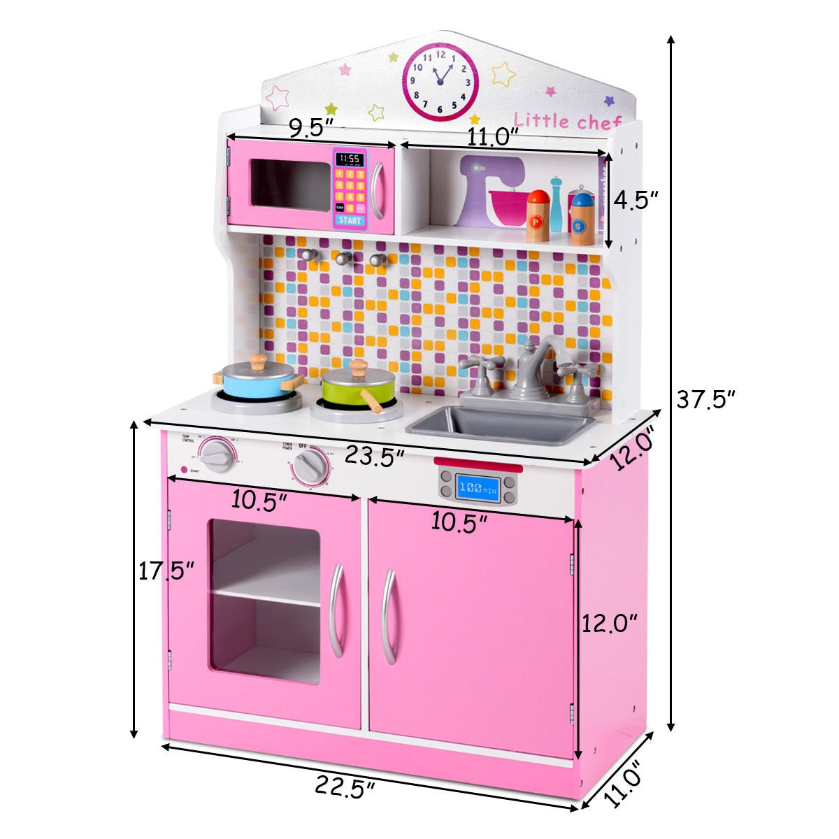 Kids Wooden Pretend Cooking Playset Cookware Play Set Kitchen Toys Toddler Gift-Pink